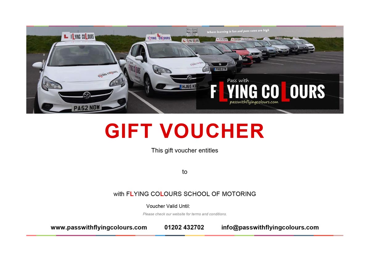 Flying Colours Gift Voucher - Driving Lesson Gift Vouchers Bournemouth Poole Christchurch